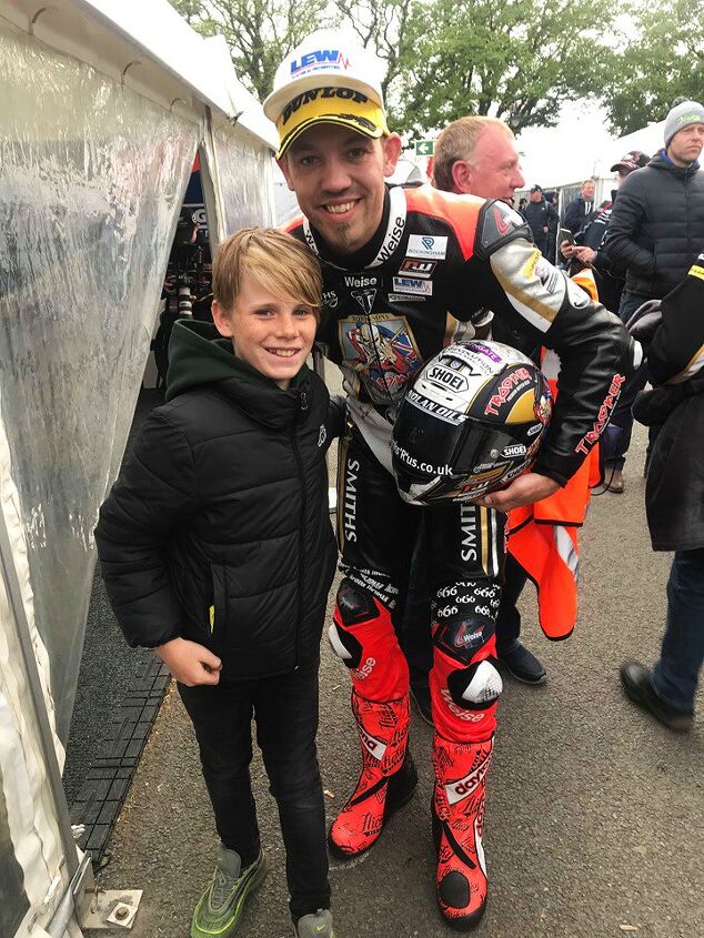 Fan Jacob Lowe meets Isle of Man TT race winner Peter Hickman