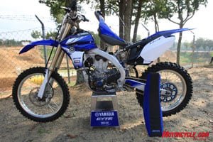 The fully kitted GYTR YZ450F will run you about $5,000 extra, with everything from clutch kits, performance exhaust, high-compression pistons, camshafts, and cosmetic goodies. The list of more than 50 items is entirely CAD-designed and Yamaha tested.